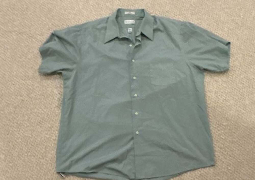Van Heusen Poplin Wrinkle Free Short Sleeve Button Up Shirt Green XL